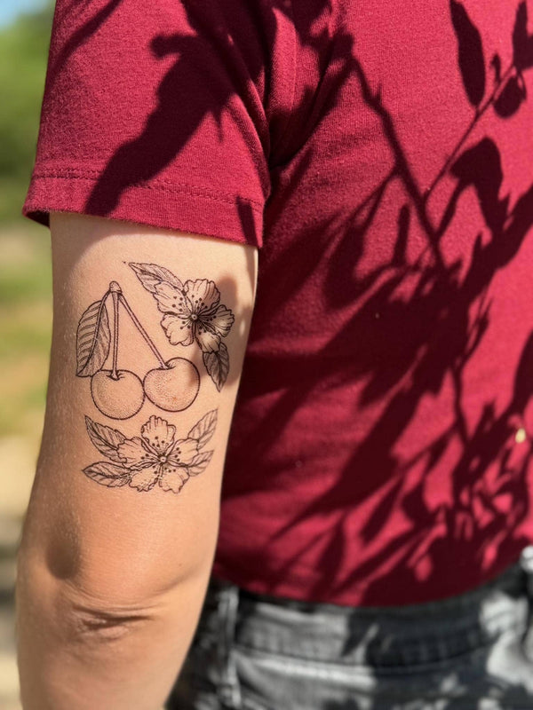 Cherry Flower Temporary Tattoo