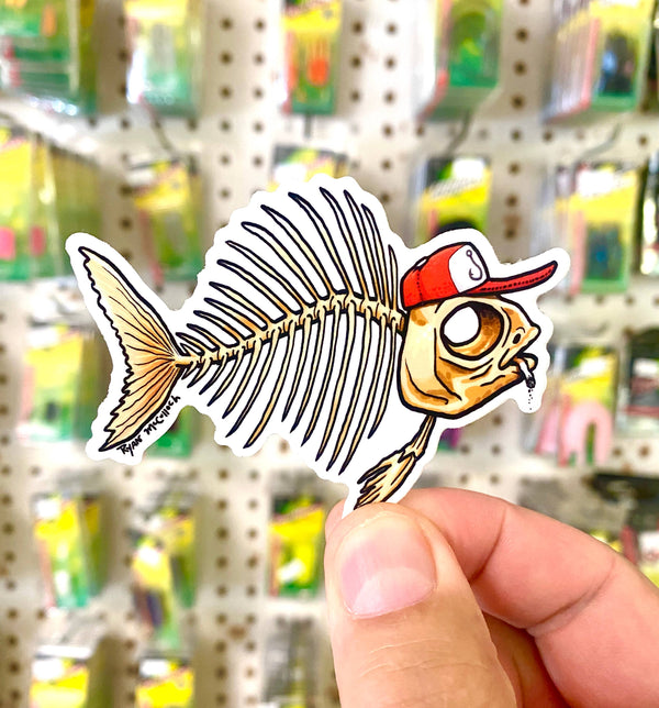 VINYL or HOLO STICKER: "Fishing Til I Die" Fish Skeleton