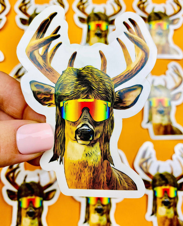 Funny Deer With a Mullet Sticker - Funny Fall Stickers