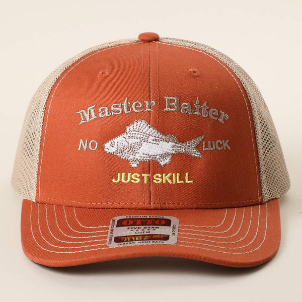 Master Baiter No Luck Just Skill Embroidered Trucker Hat