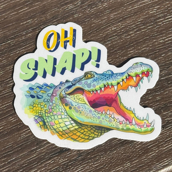 Oh Snap – Funny Alligator Sticker , Bright Pastel Gator