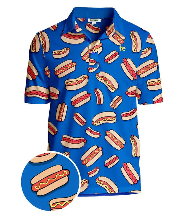 Hot Dog Men's Golf Shirt - Blue Summer Golf Polo