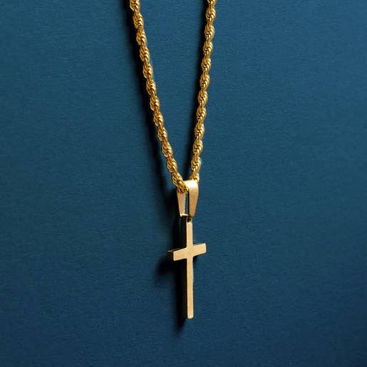 Medium Gold Cross on Rope chain