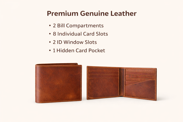 Leather Wallet, Premium Genuine Leather Bifold Wallet