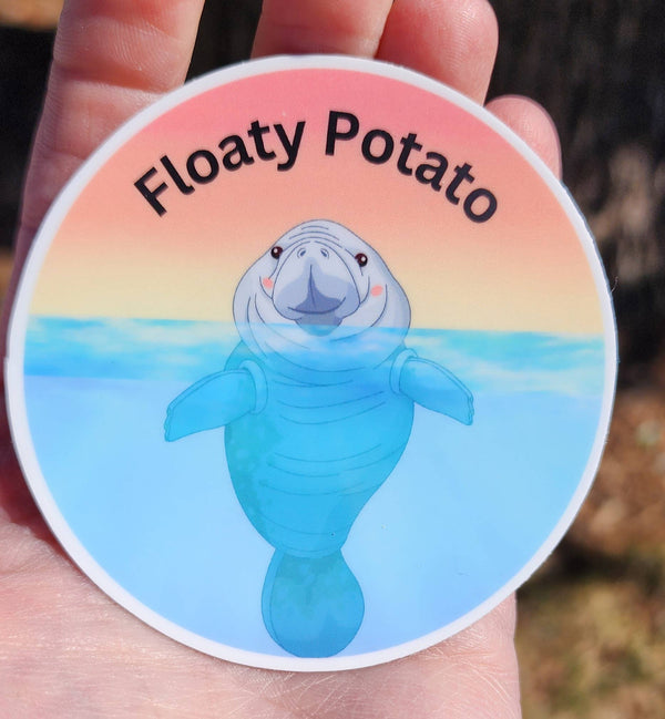 A Floaty Potato Funny Manatee Vinyl Sticker