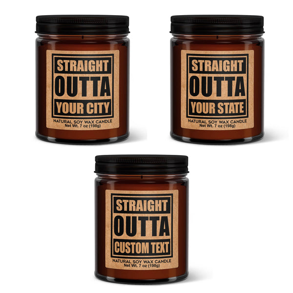 Custom Straight Outta  - Amber Screw Top Votive Candle