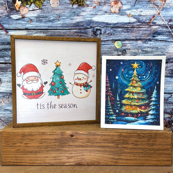 Starry Night Christmas Tree Swedish Dishcloth Holiday Decor