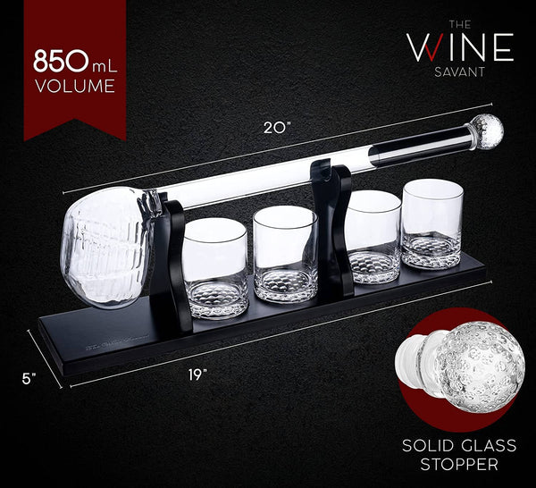 Golf Club Whiskey Decanter and 4 Liquor Glasses