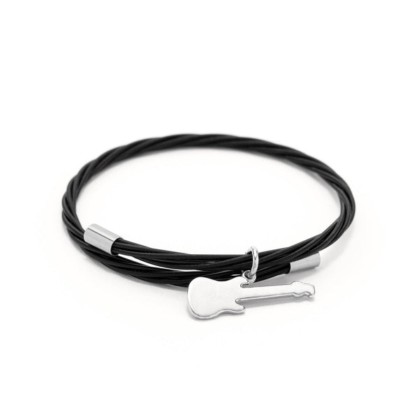 Backstage Black Guitar String Bracelet with Guitar Charm