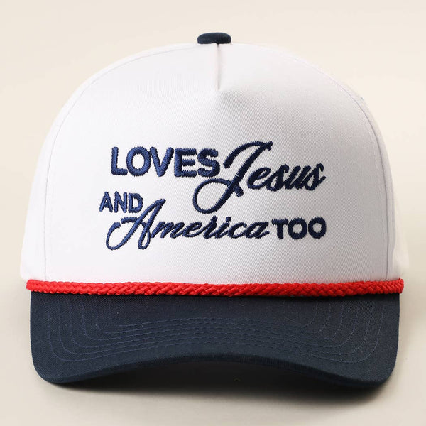 Loves Jesus And America Too Embroidered Two-Tone Rope Hat