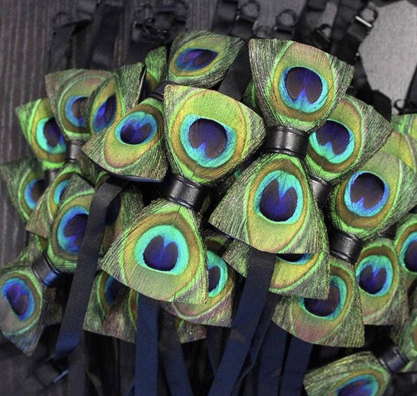 Handmade Peacock Feather Bow Tie W/free Lapel Pin Set
