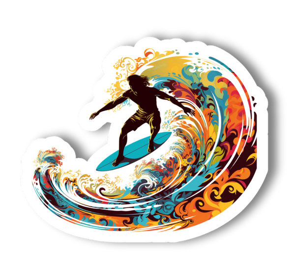 Colorful Surfing Waves Sticker – Transparent or Opaque Vinyl