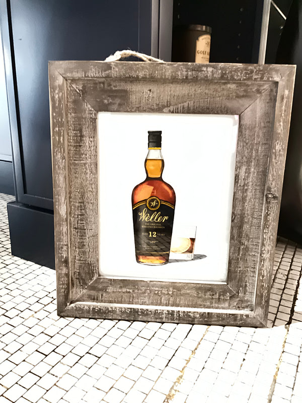 Jamie Cain weller & glass whiskey print and grey wood frame