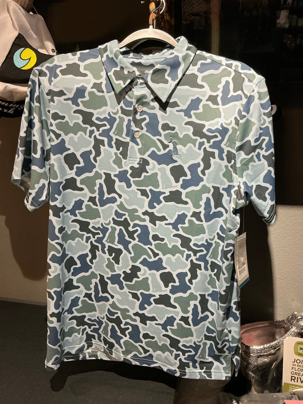 Local Boy Dirty Myrtle Polo Blue Dog & Moon Camo