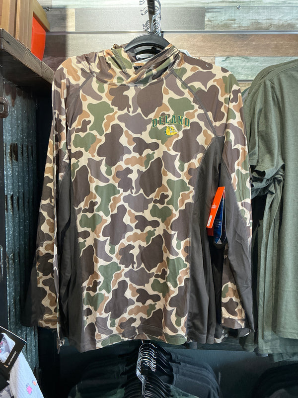 DeLand Apparel Company Woodland Camo Hooded Performance Pullover